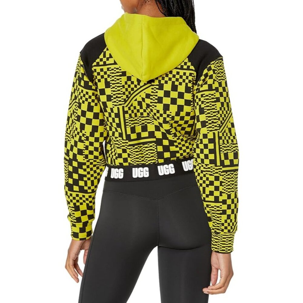 UGG Women's Yellow  Black Mallory Cropped Hoodie Checks Size Medium 3052 - Picture 5 of 12